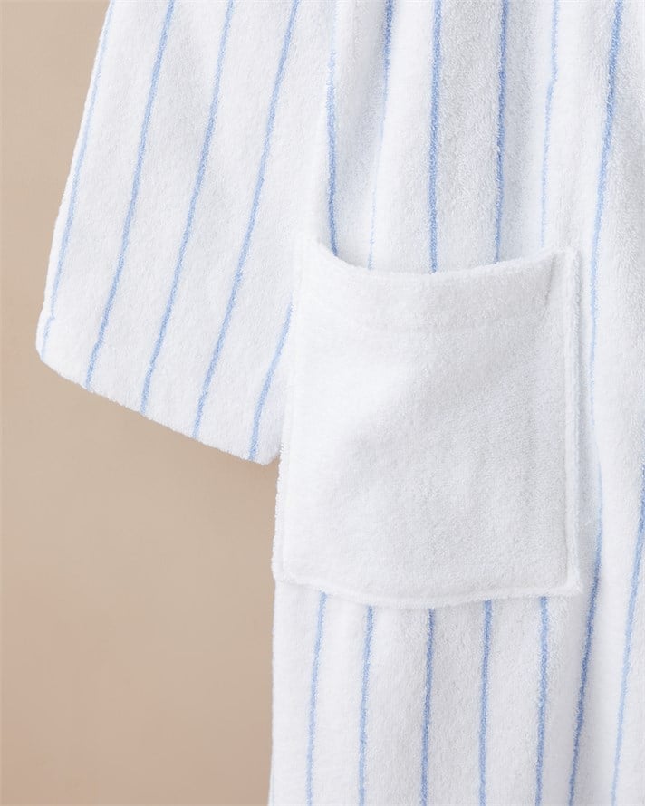 Mono Stripe %100 Pamuk Bornoz L-XL Beyaz - Mavi