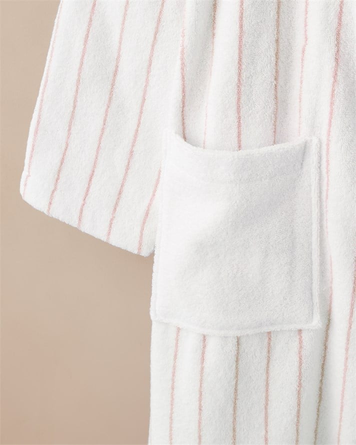 Mono Stripe %100 Pamuk Bornoz L-XL Beyaz - Pembe