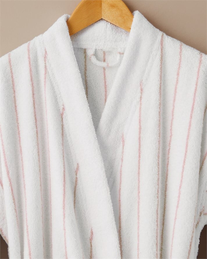 Mono Stripe %100 Pamuk Bornoz L-XL Beyaz - Pembe