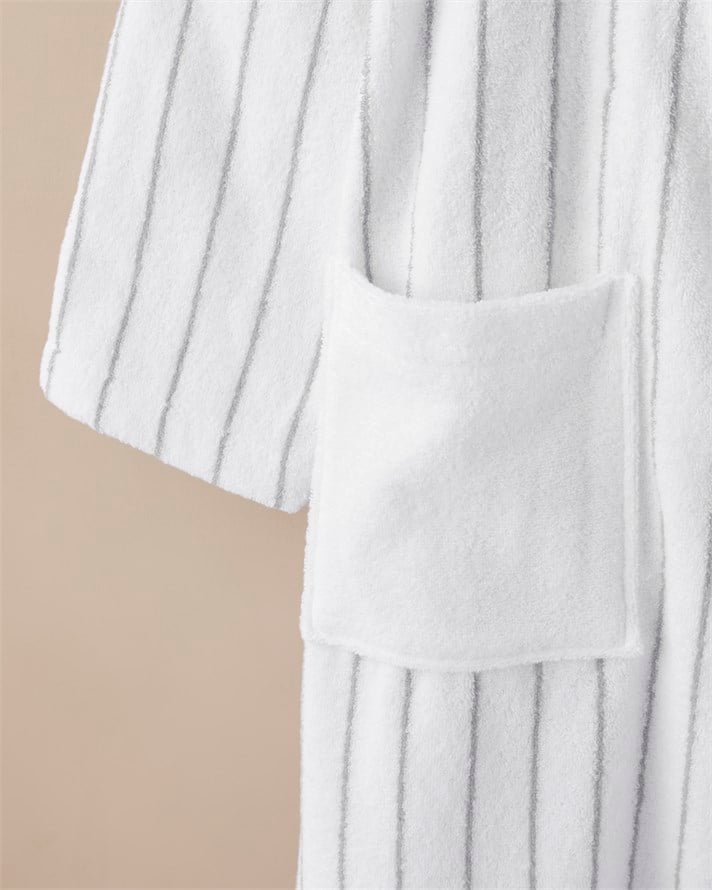 Mono Stripe %100 Pamuk Bornoz L-XL Beyaz - Gri