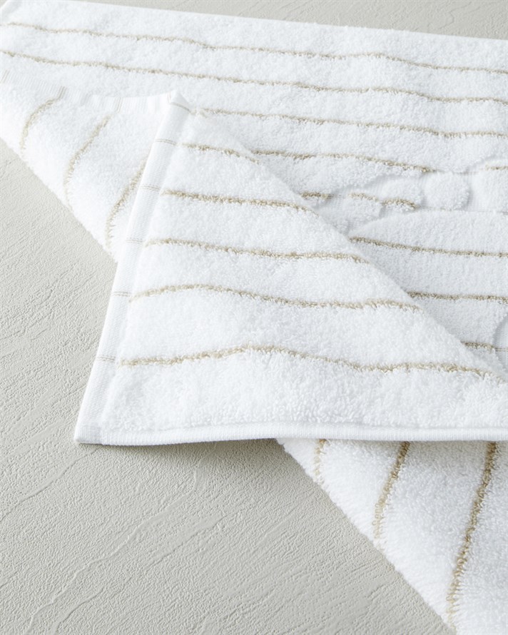 Mono Stripe Pamuk Ayak Havlusu 50x70 cm Beyaz - Bej