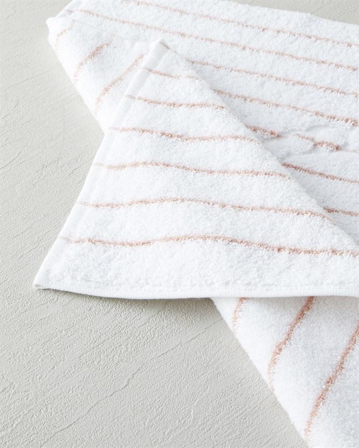 Mono Stripe Pamuk Ayak Havlusu 50x70 cm Beyaz - Pembe