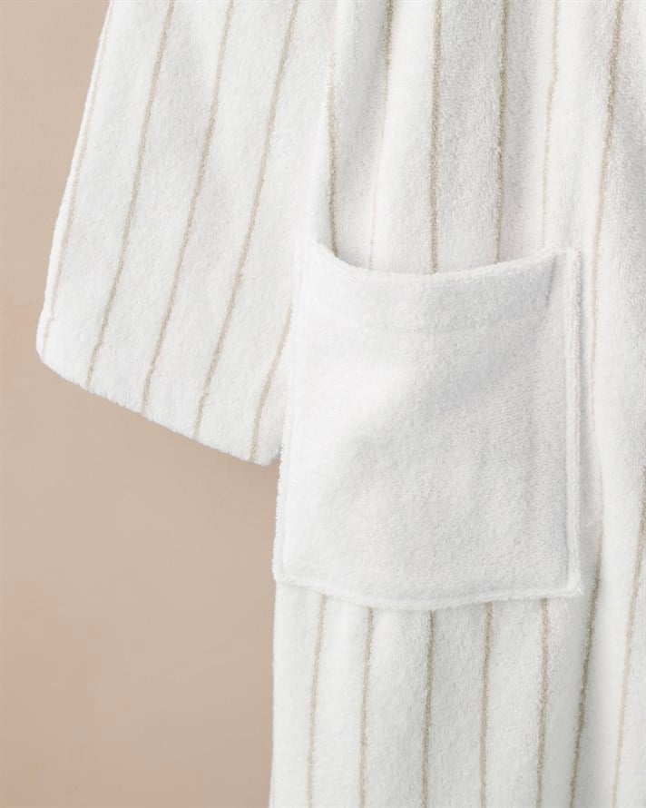 Mono Stripe %100 Pamuk Bornoz S-M Beyaz - Bej