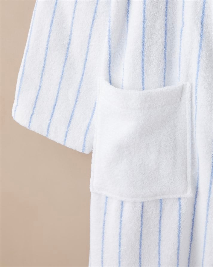 Mono Stripe %100 Pamuk Bornoz S-M Beyaz - Mavi