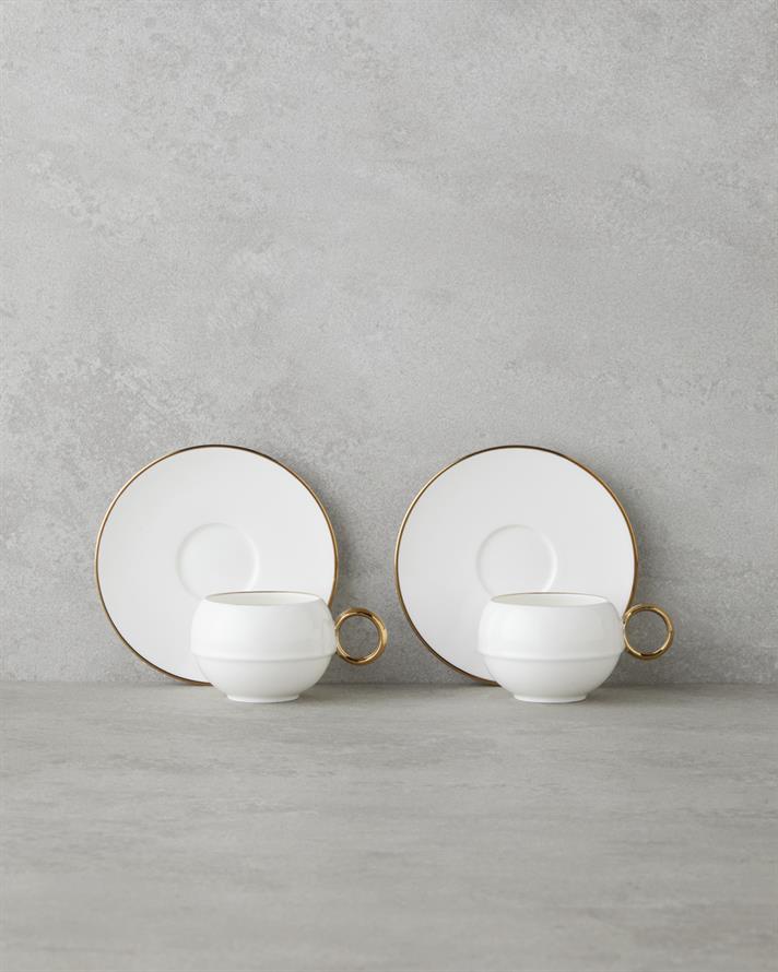Moonlit Porselen 12 Parça 6 Kişilik Kahve Fincan Takımı 90 ml Beyaz-Gold