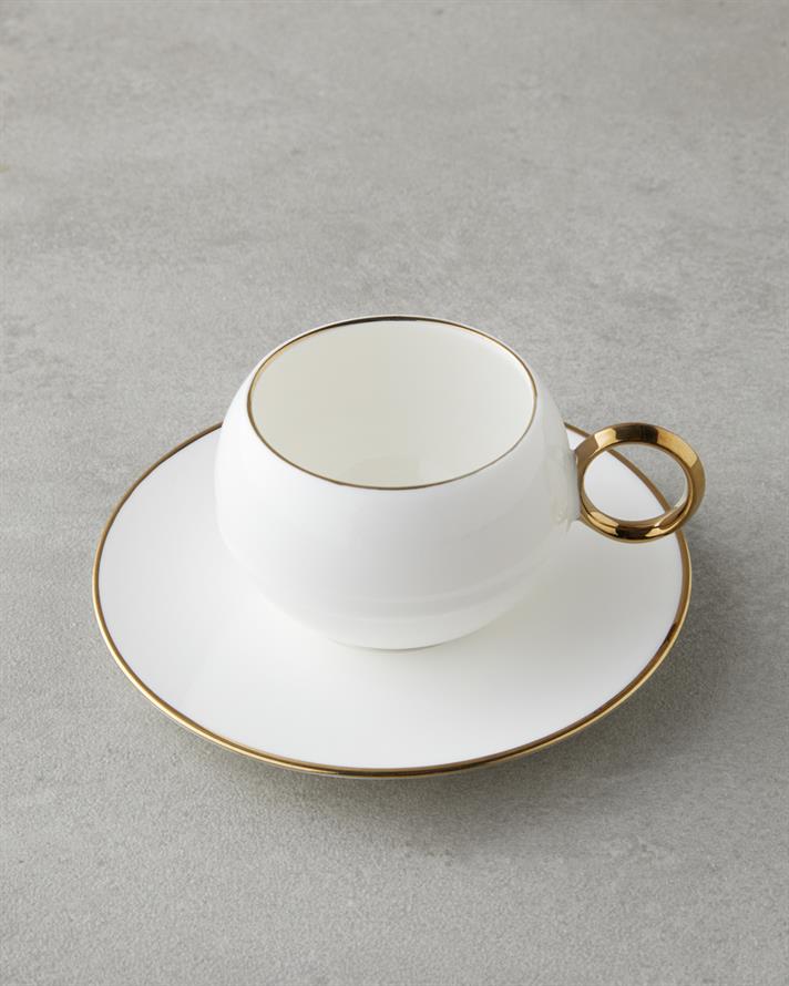 Moonlit Porselen 12 Parça 6 Kişilik Kahve Fincan Takımı 90 ml Beyaz-Gold
