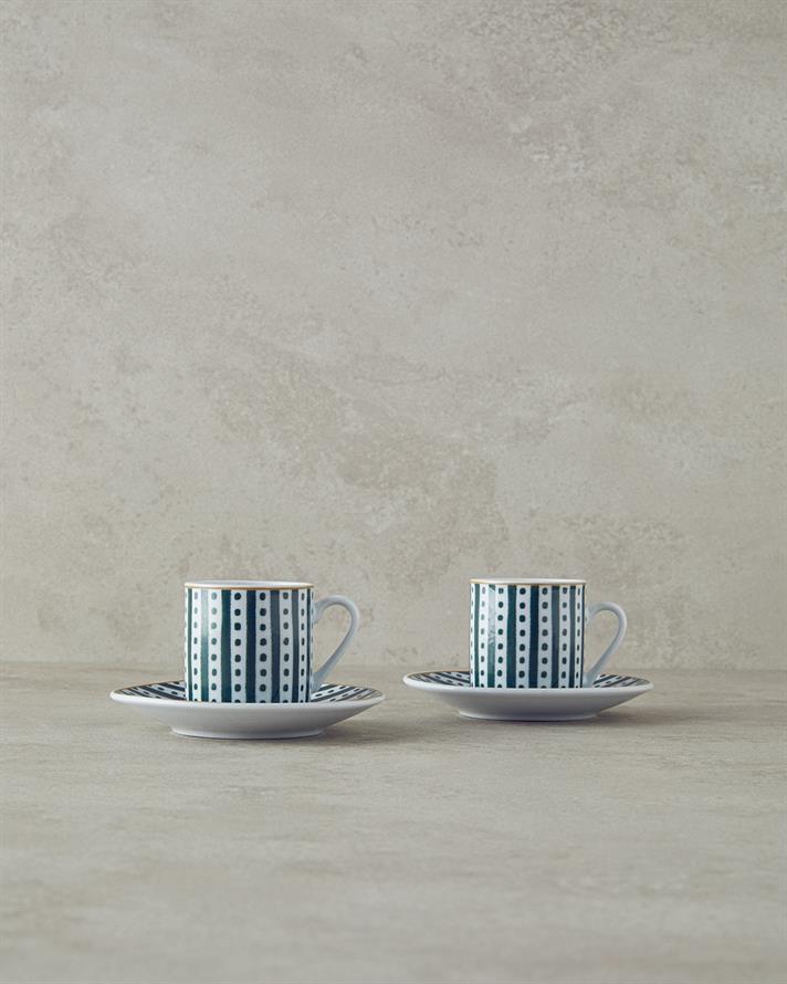 Morris Porselen Kahve Fincan Takımı 4 Parça 2 Kişilik Yeşil