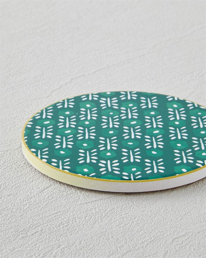 Mossia Seramik Bardak Altlığı 10.8x0.8 cm Beyaz - Yeşil