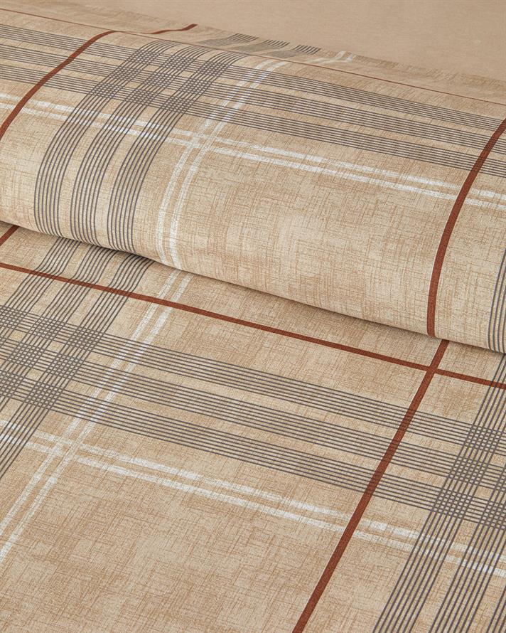 Natural Plaid Kolay Ütülenir Tek Kişilik Çarşaflı Nevresim Takımı 160x220 cm Koyu Bej