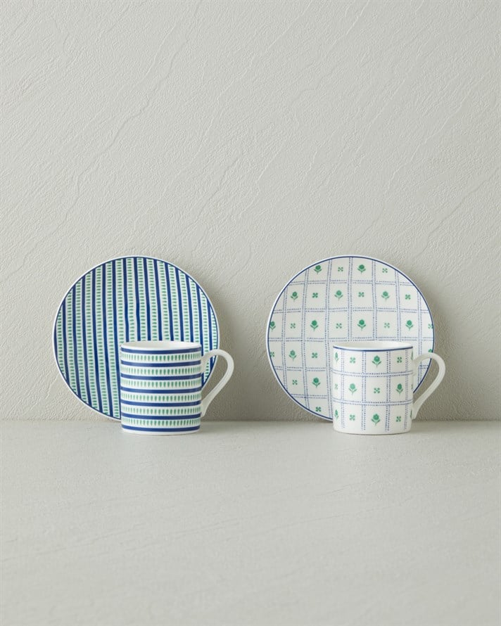 Nautica New Bone China 4 Parça 2 Kişilik Kahve Fincan Takımı 80 ml Mavi