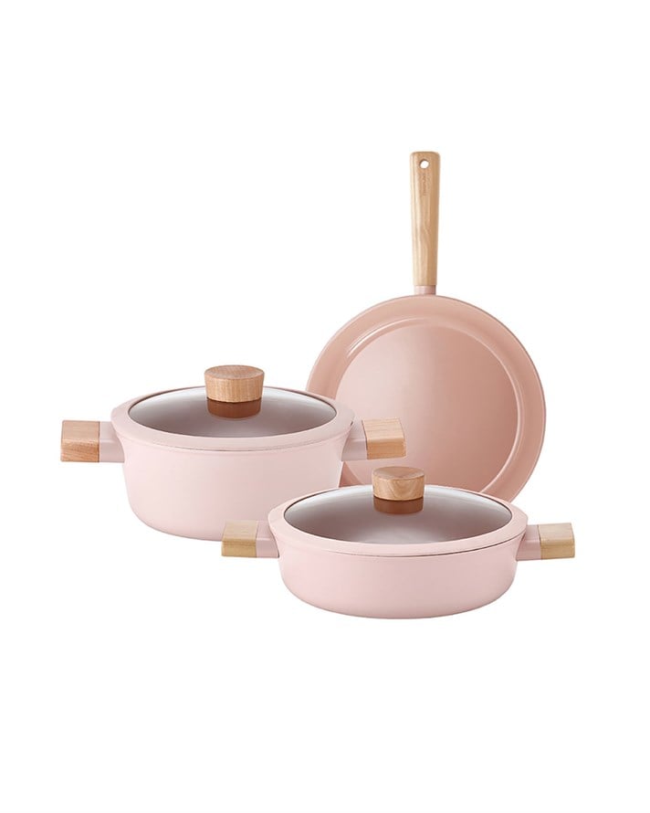 Neoflam Blossom 5 Parça Tencere-Tava Seti 28x24x24 cm Pembe