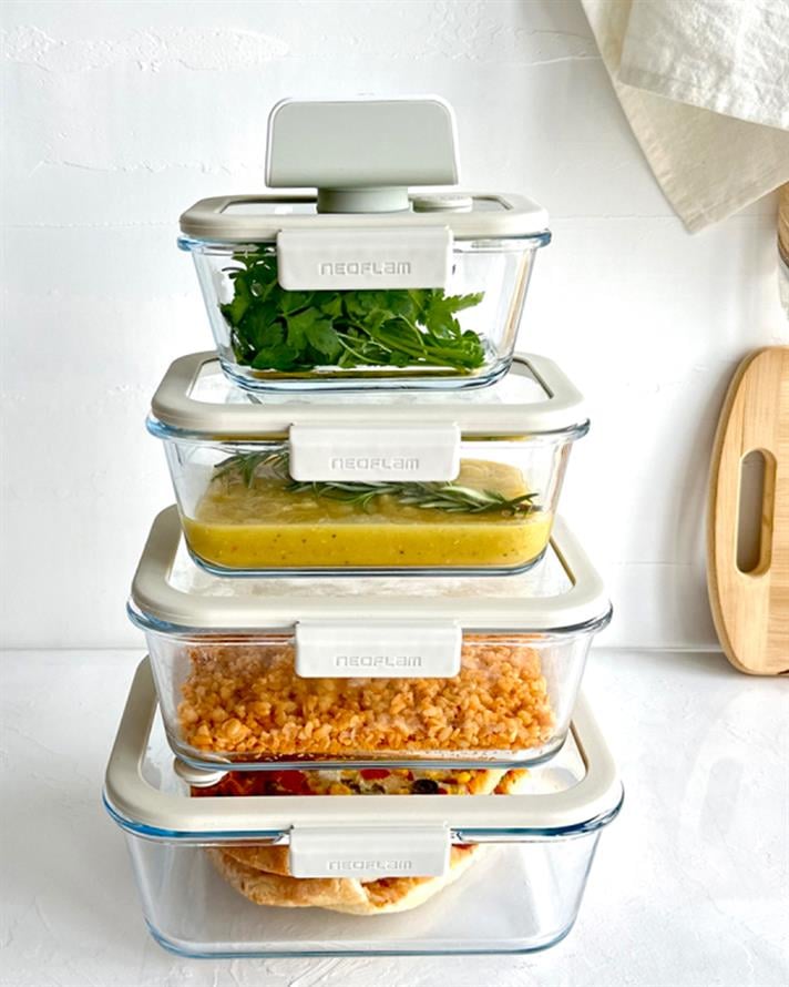 Neoflam Fika Glace Cam 5 Parça Vakumlu Saklama Kabı Seti Bej