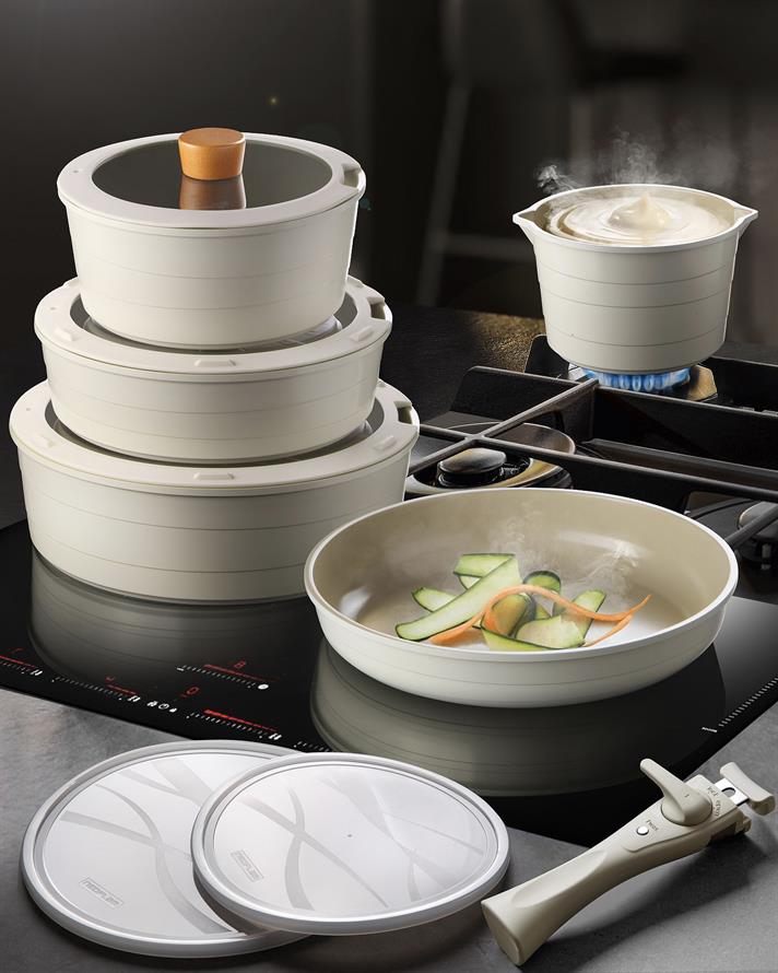 Neoflam Midas Seramik 11 Parça Tencere Seti 16-20-24-28-28 cm Bej