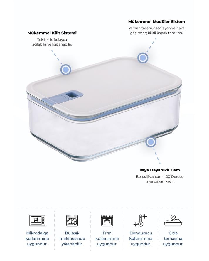 Neoflam Perfect Seal Cam Derin Saklama Kabı 1600 ml Şeffaf