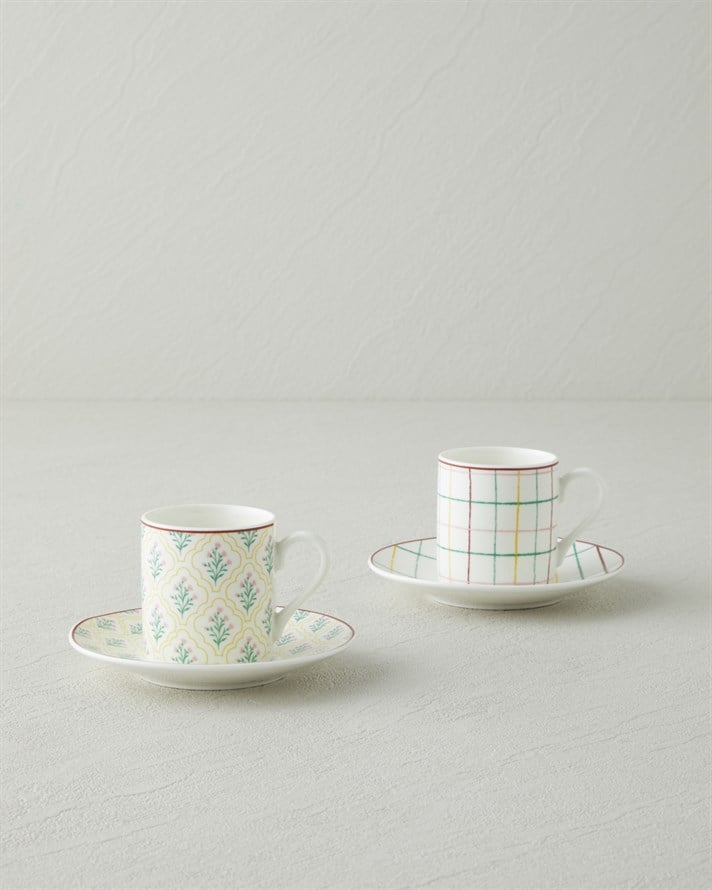Neva New Bone China 4 Parça 2 Kişilik Kahve Fincan Takımı 80 ml Renkli