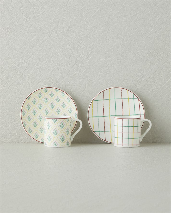 Neva New Bone China 4 Parça 2 Kişilik Kahve Fincan Takımı 80 ml Renkli