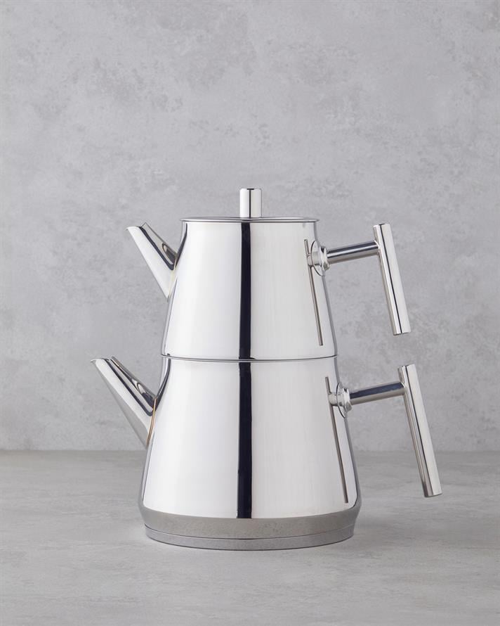 New Aden Çelik Çaydanlık Silver