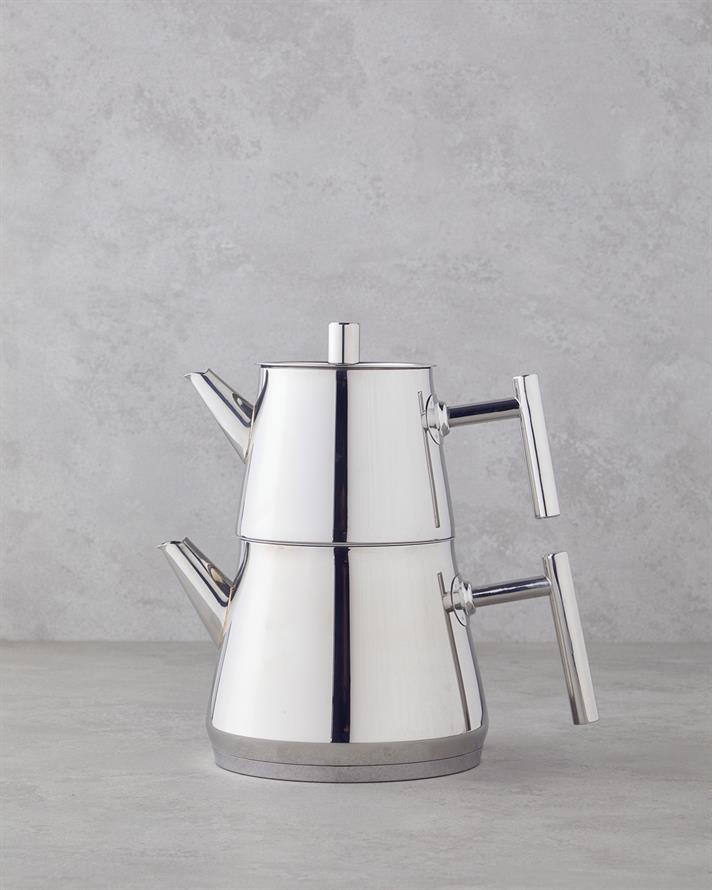 New Aden Çelik Çaydanlık Silver