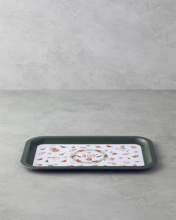 New Year Joy Metal Tepsi 35x23 cm Yeşil