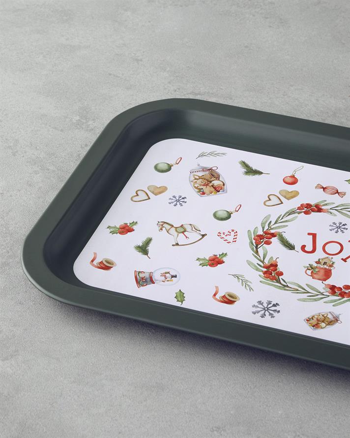 New Year Joy Metal Tepsi 35x23 cm Yeşil