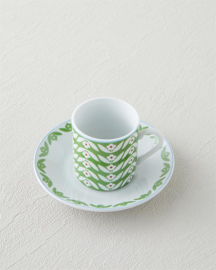 Nixie Flowery Porselen 12 Parça 6 Kişilik Kahve Fincan Takımı 80 ml Yeşil-Mavi