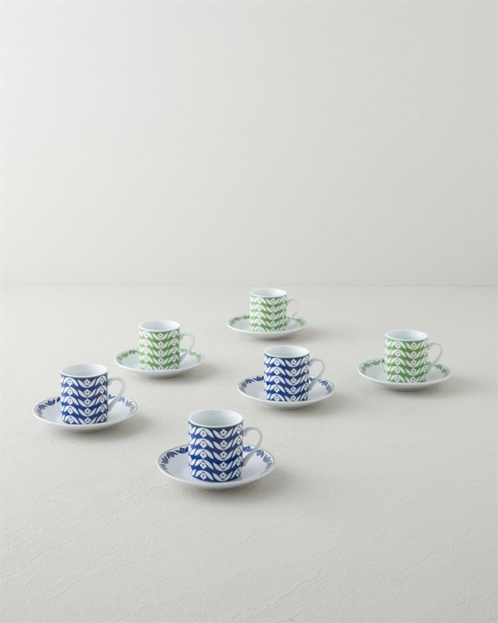 Nixie Flowery Porselen 12 Parça 6 Kişilik Kahve Fincan Takımı 80 ml Yeşil-Mavi