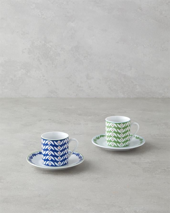 Nixie Porselen 4 Parça 2 Kişilik Kahve Fincan Takımı 80 ml Yeşil-Mavi