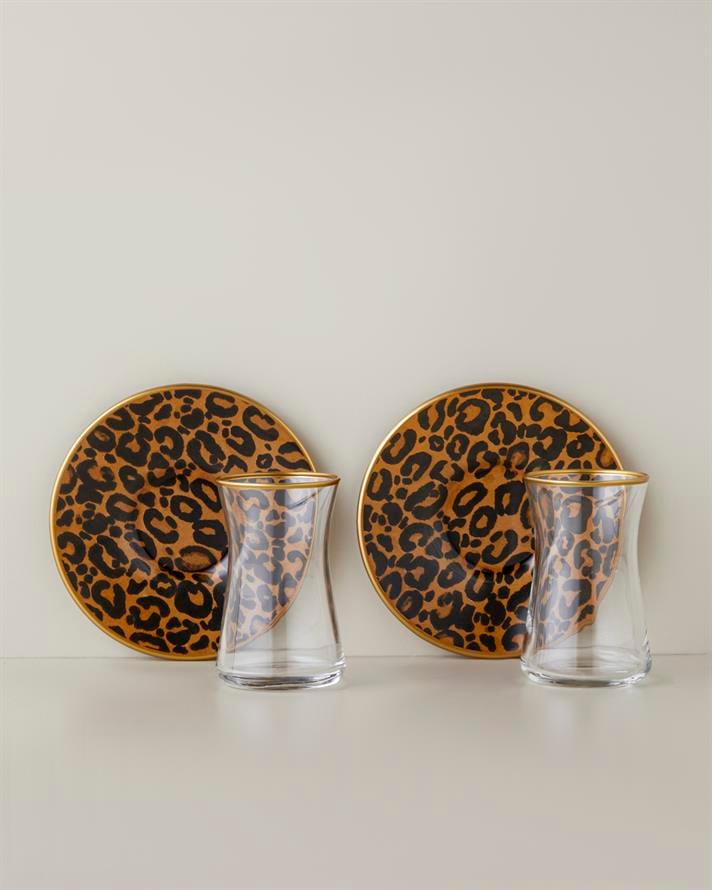 Noctara Cam 4 Parça 2 Kişilik Çay Seti 165 ml Kahverengi-Gold