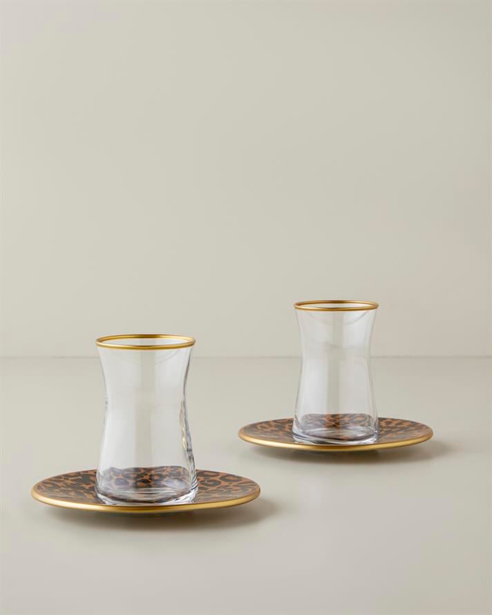 Noctara Cam 4 Parça 2 Kişilik Çay Seti 165 ml Kahverengi-Gold