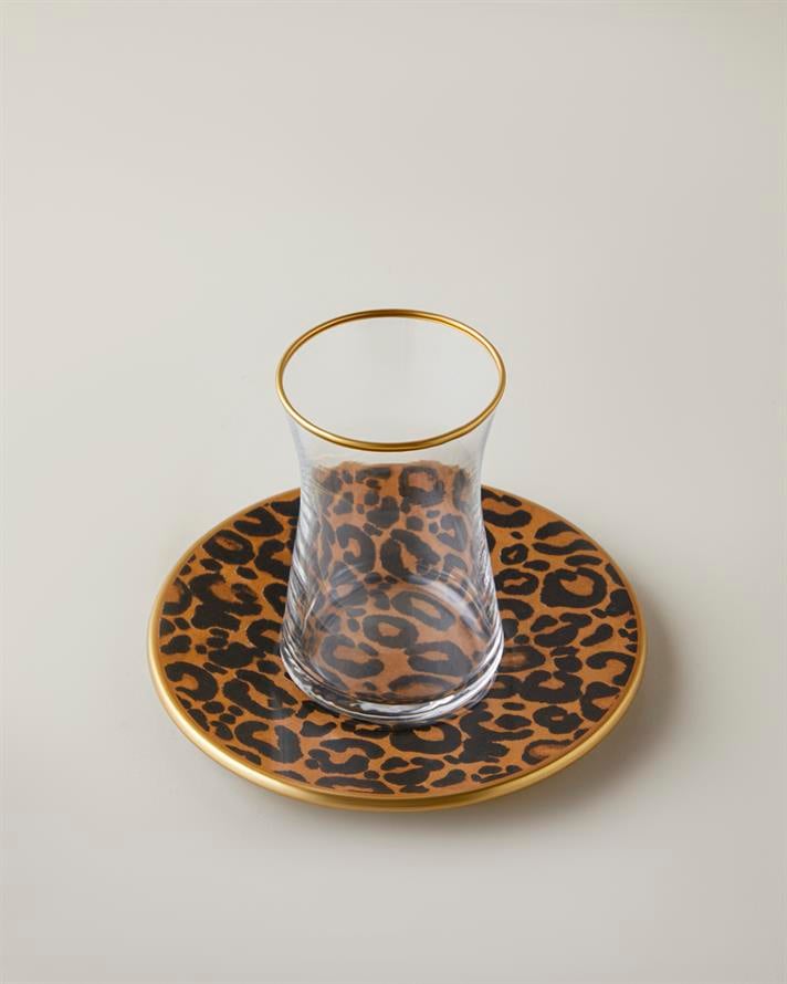 Noctara Cam 4 Parça 2 Kişilik Çay Seti 165 ml Kahverengi-Gold