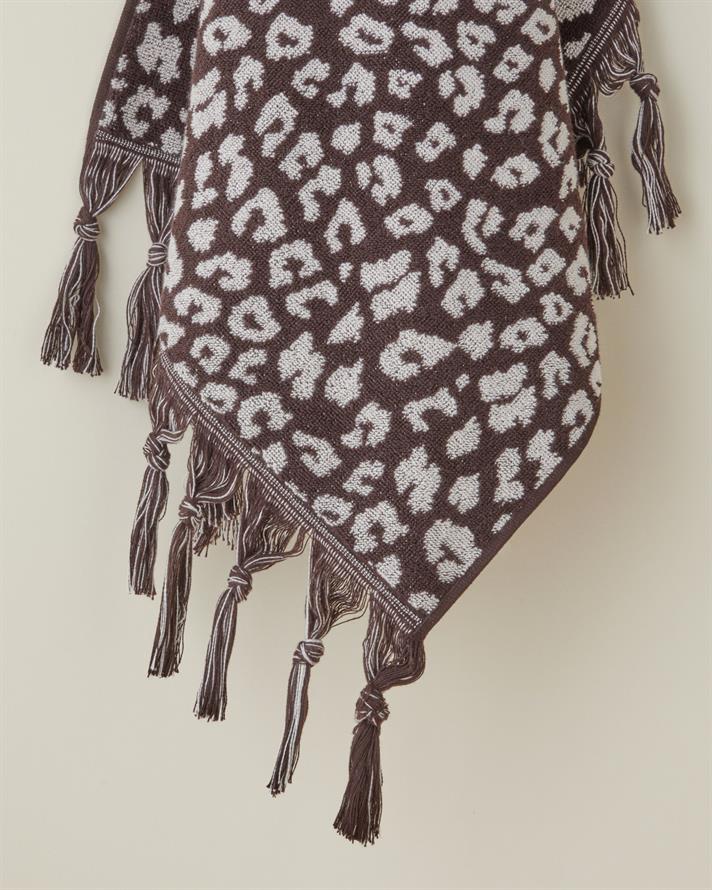 Noir Leopard Pamuk Püsküllü Yüz Havlusu 50x80 cm Ekru-Kahve