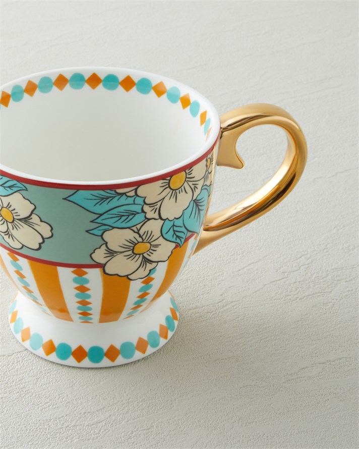 Nostalgic Grace New Bone China Kupa 460 ml Sarı - Mavi