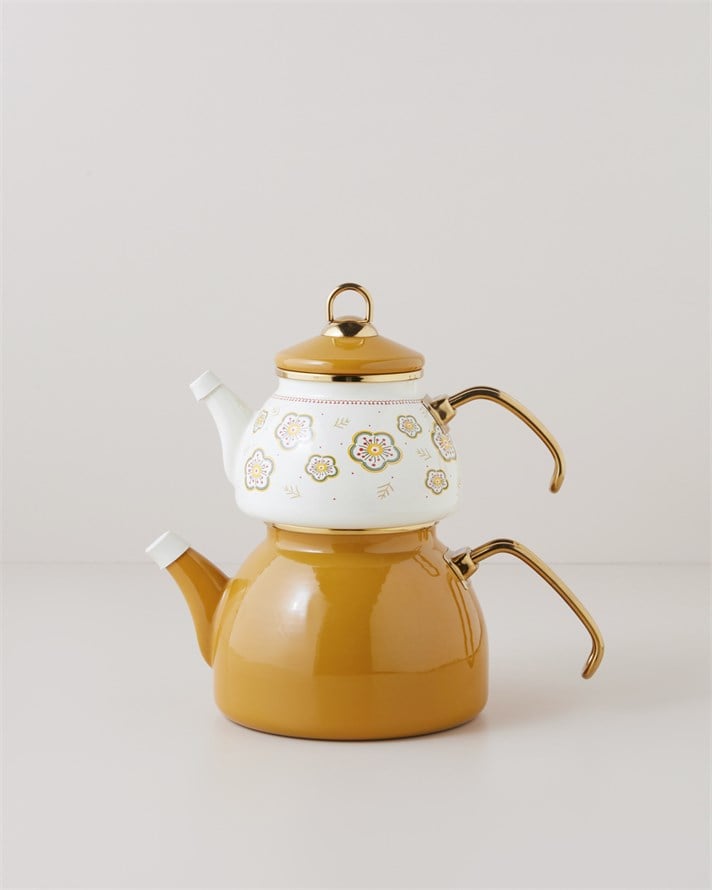 Nostalgic Serenity Emaye Çaydanlık 1,1 Litre + 2,3 Litre Hardal