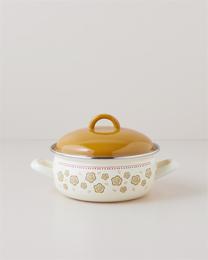 Nostalgic Serenity Emaye Mini Tencere 18 cm Hardal