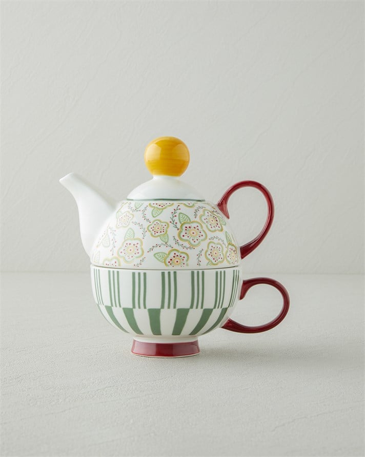 Nostalgic Serenity New Bone China Demlik Seti 380 – 260 ml Bordo – Hardal
