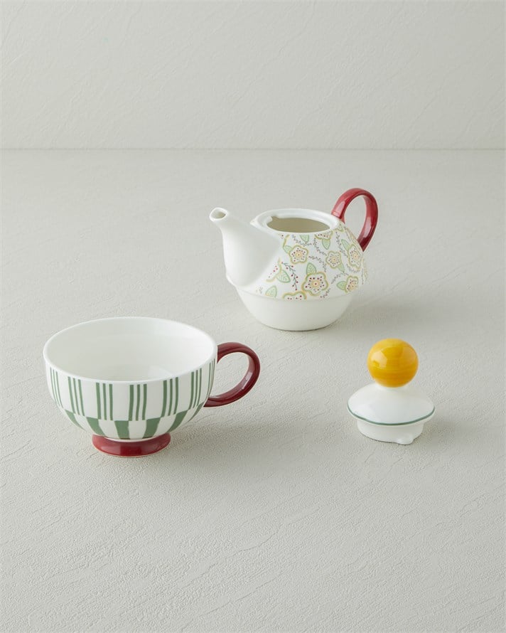 Nostalgic Serenity New Bone China Demlik Seti 380 – 260 ml Bordo – Hardal