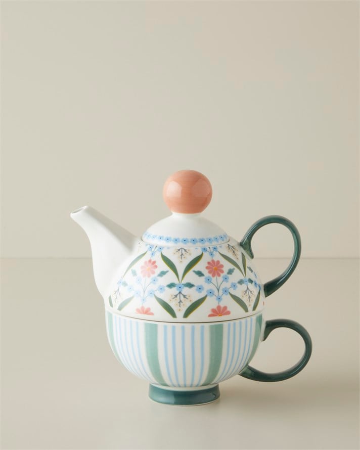Nostalgic Whispers New Bone China Demlik Seti 380 – 260 ml Pembe - Yeşil