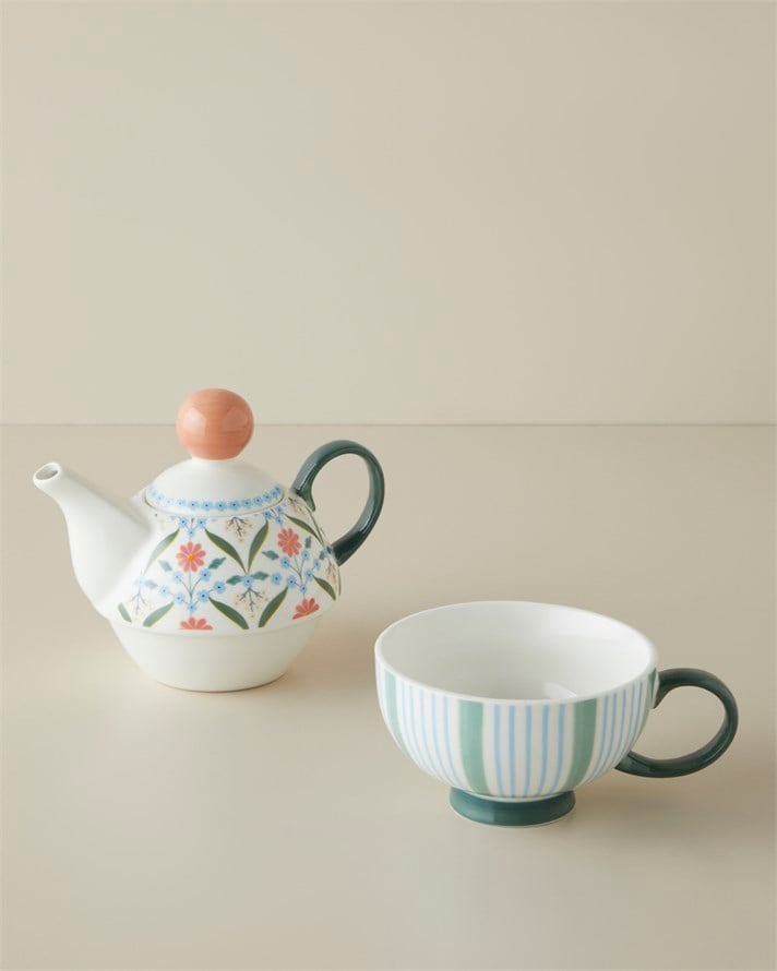 Nostalgic Whispers New Bone China Demlik Seti 380 – 260 ml Pembe - Yeşil