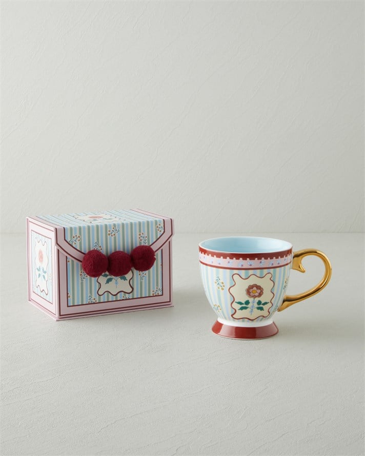 Nostalgic Wildflower New Bone China Kupa 460 ml Mavi – Bordo