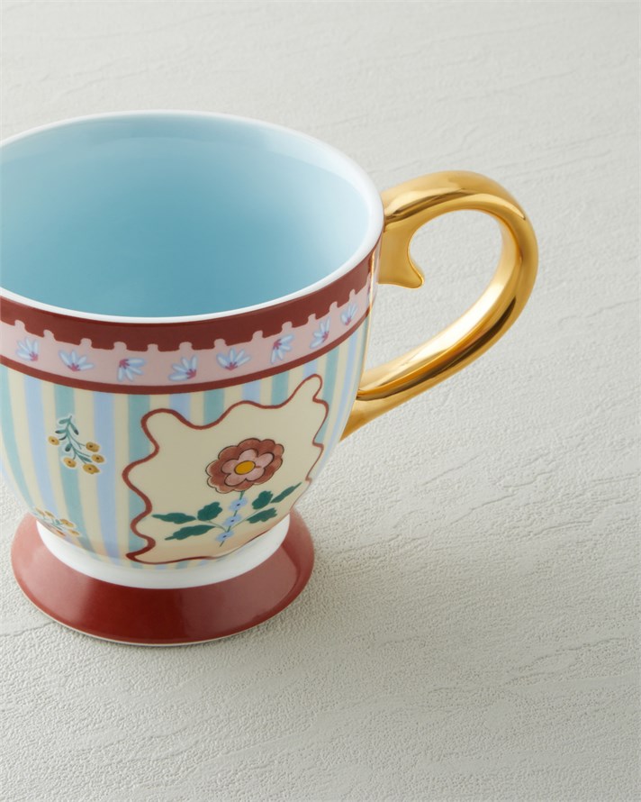 Nostalgic Wildflower New Bone China Kupa 460 ml Mavi – Bordo