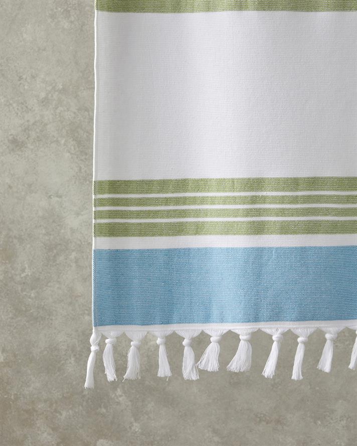 Nova Pamuklu Saçaklı Plaj Havlusu 90x150 cm Ekru-Yeşil-Sarı