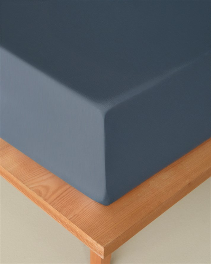 Novella Premium Pamuklu King Size Lastikli Çarşaf 180x200 cm Denim Mavi