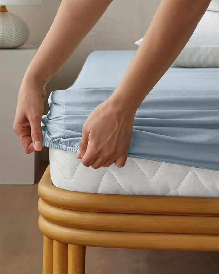 Novella Premium Pamuklu Tek Kişilik Plus Lastikli Çarşaf 120x200 cm Açık Mavi