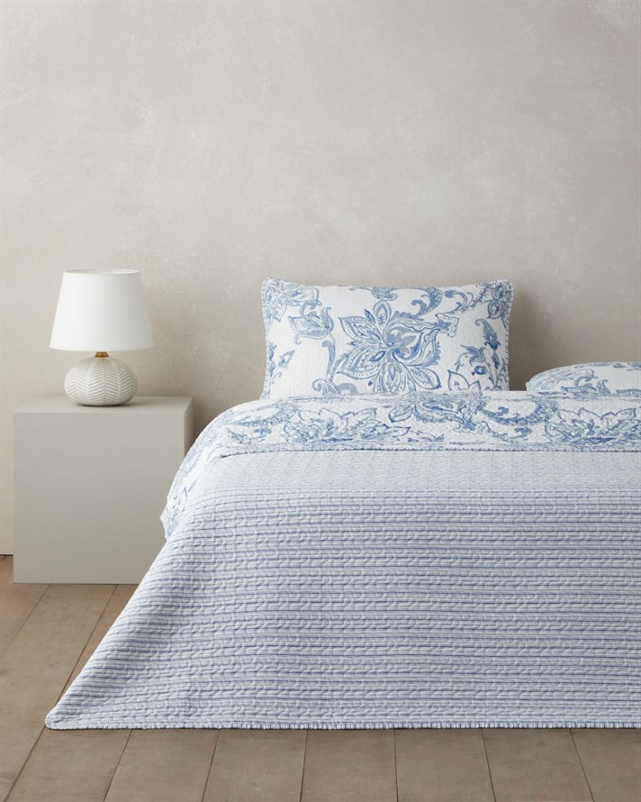 Nuit Paisley Çift Kişilik Yatak Örtüsü Takımı 200x220 cm Mavi