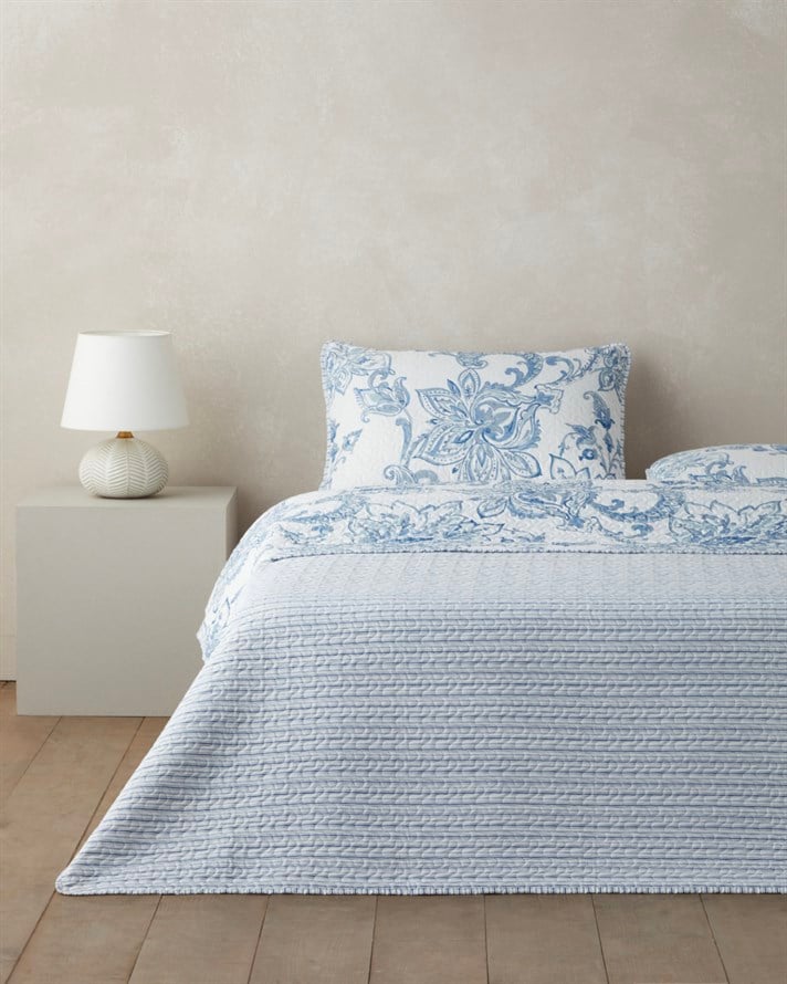 Nuit Paisley  Tek Kişilik Yatak Örtüsü Takımı 160x220 cm Mavi