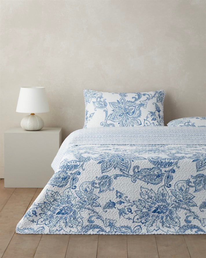 Nuit Paisley  Tek Kişilik Yatak Örtüsü Takımı 160x220 cm Mavi