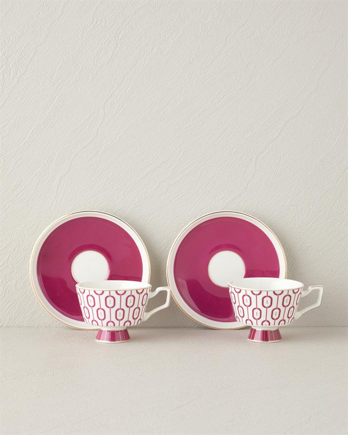 Octavia New Bone China 4 Parça 2 Kişilik Kahve Fincan Takımı 90 ml Fuşya