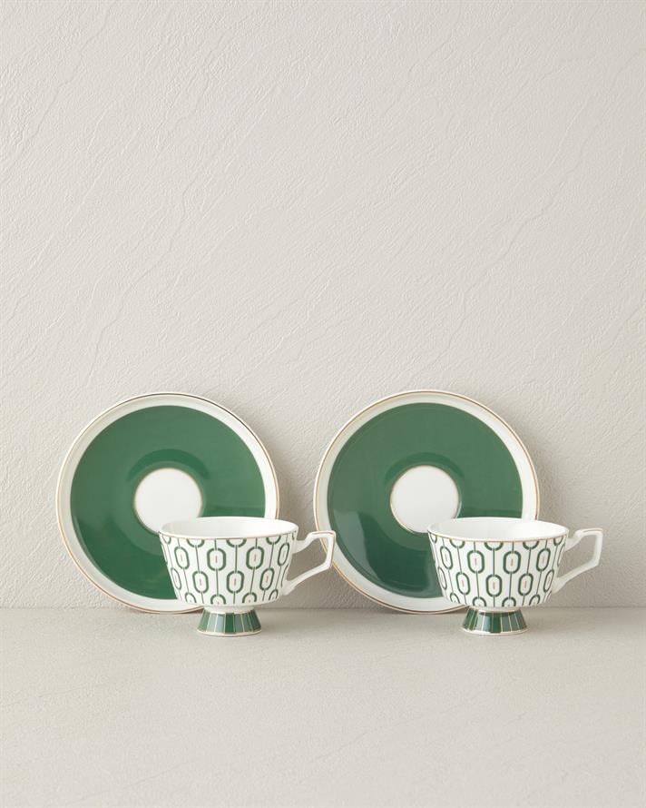 Octavia New Bone China 4 Parça 2 Kişilik Kahve Fincan Takımı 90 ml Koyu Yeşil