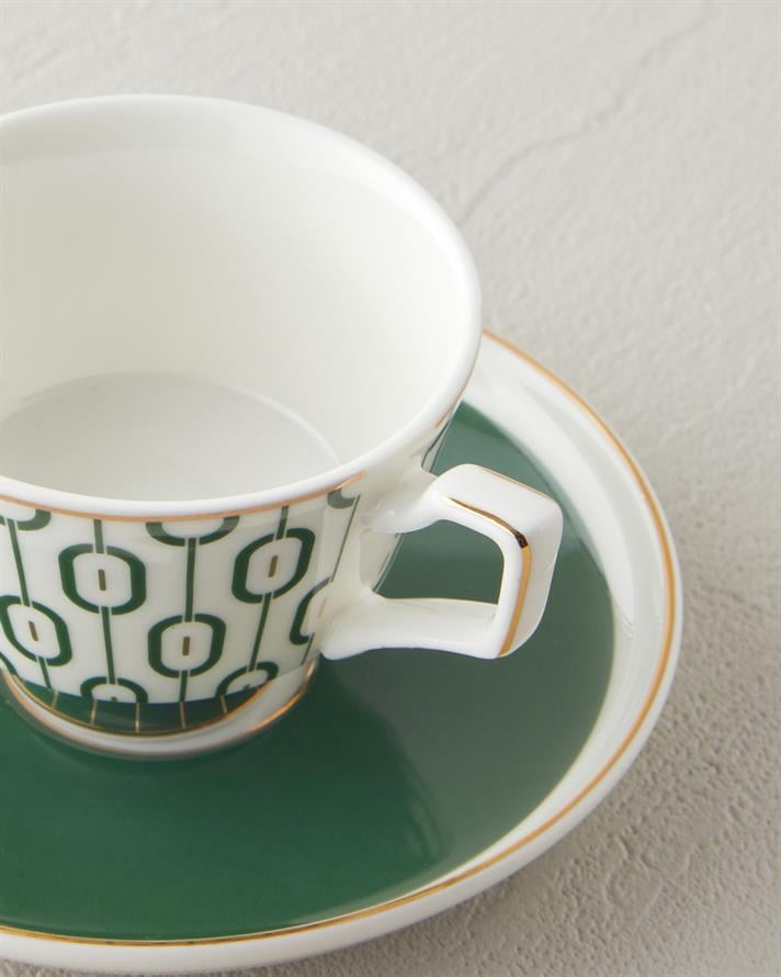 Octavia New Bone China 4 Parça 2 Kişilik Kahve Fincan Takımı 90 ml Koyu Yeşil