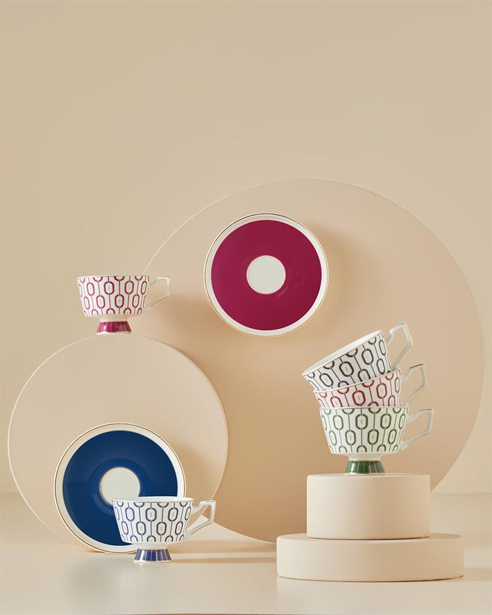 Octavia New Bone China 4 Parça 2 Kişilik Kahve Fincan Takımı 90 ml Fuşya